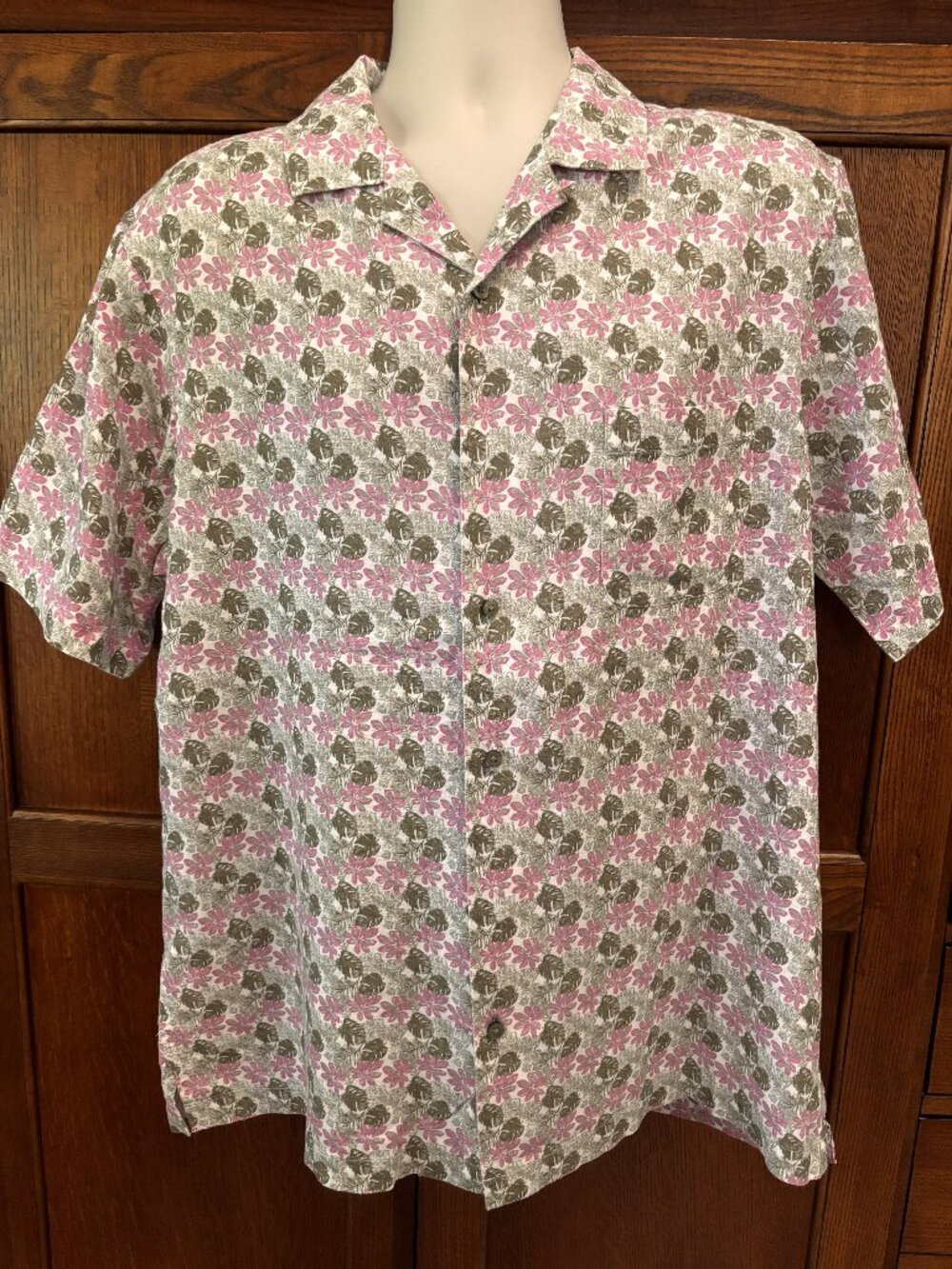 Daniel Cremieux Linen Rayon Floral Camp Shirt Men's Large Pink Brown Tropical  e
